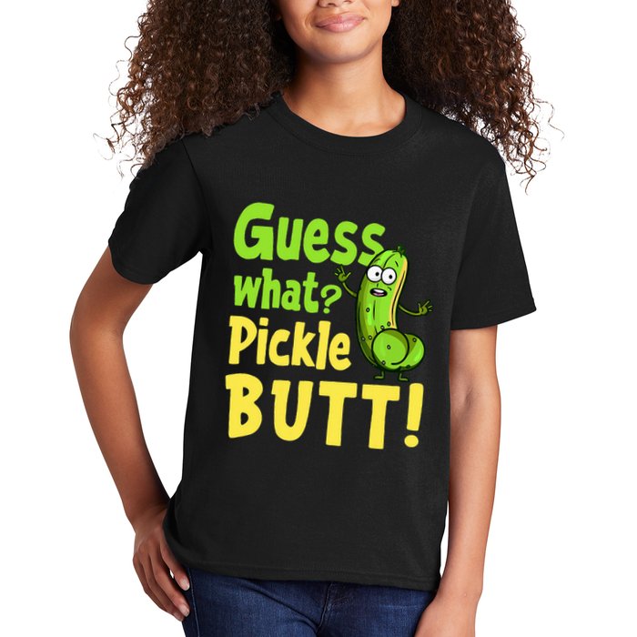 Guess What Pickle Butt! Funny Cucumber Meme Pickle Joke Kids T-Shirt