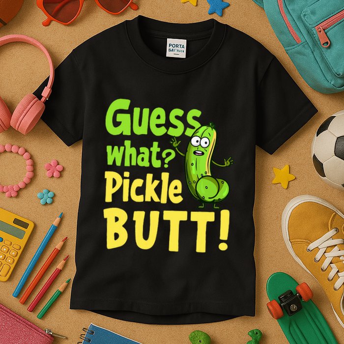 Guess What Pickle Butt! Funny Cucumber Meme Pickle Joke Kids T-Shirt