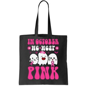 Groovy Wear Pink Breast Cancer Warrior Ghost Halloween Tote Bag