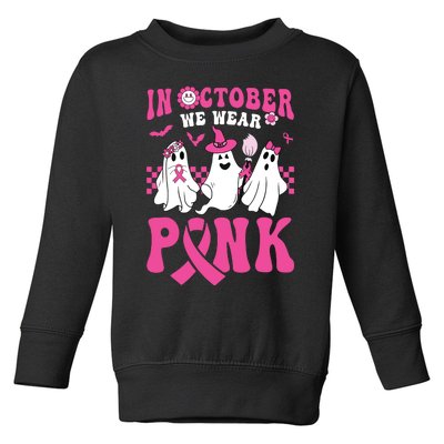 Groovy Wear Pink Breast Cancer Warrior Ghost Halloween Toddler Sweatshirt