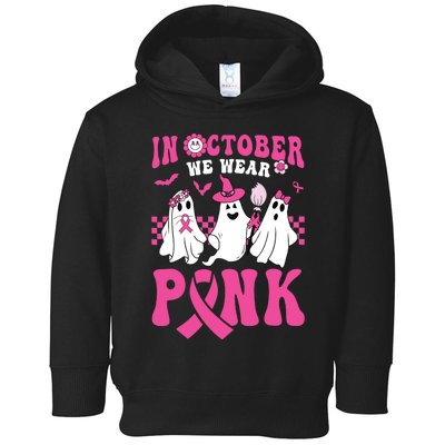 Groovy Wear Pink Breast Cancer Warrior Ghost Halloween Toddler Hoodie