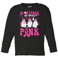 Groovy Wear Pink Breast Cancer Warrior Ghost Halloween Toddler Long Sleeve Shirt