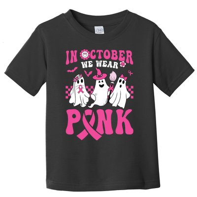 Groovy Wear Pink Breast Cancer Warrior Ghost Halloween Toddler T-Shirt