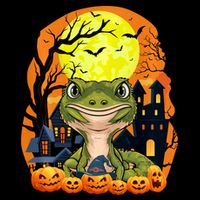 Gecko With Pumpkins Funny Scary Halloween Party Apron