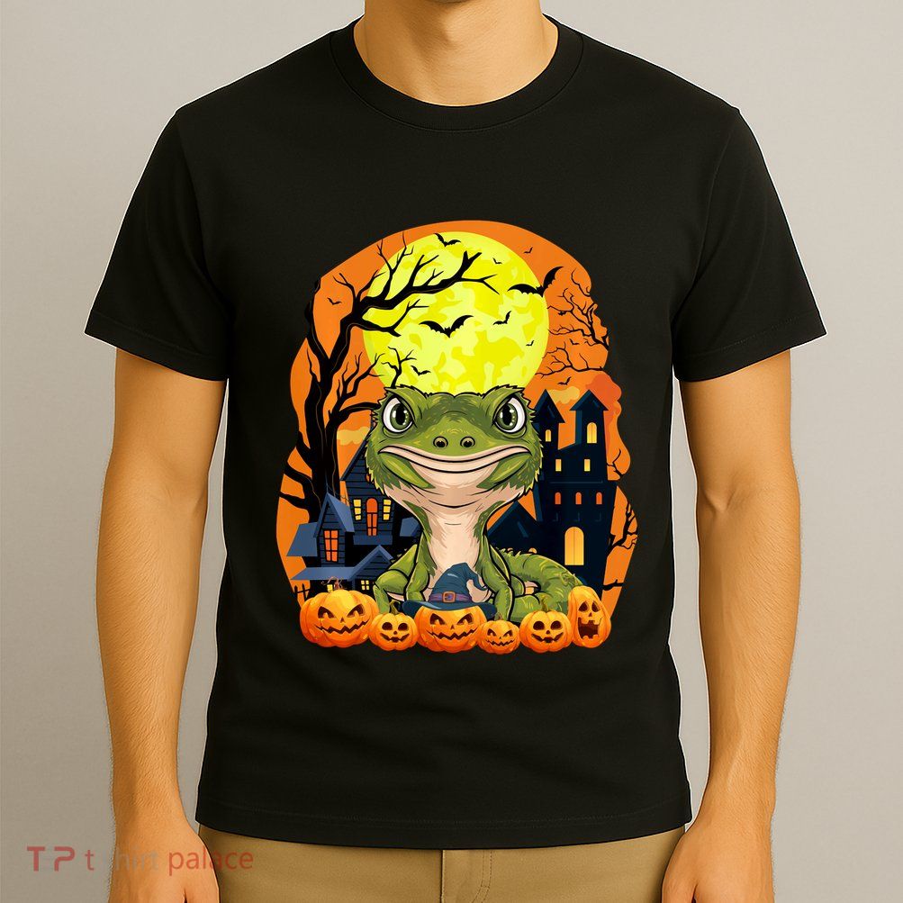 Gecko With Pumpkins Funny Scary Halloween Party T-Shirt