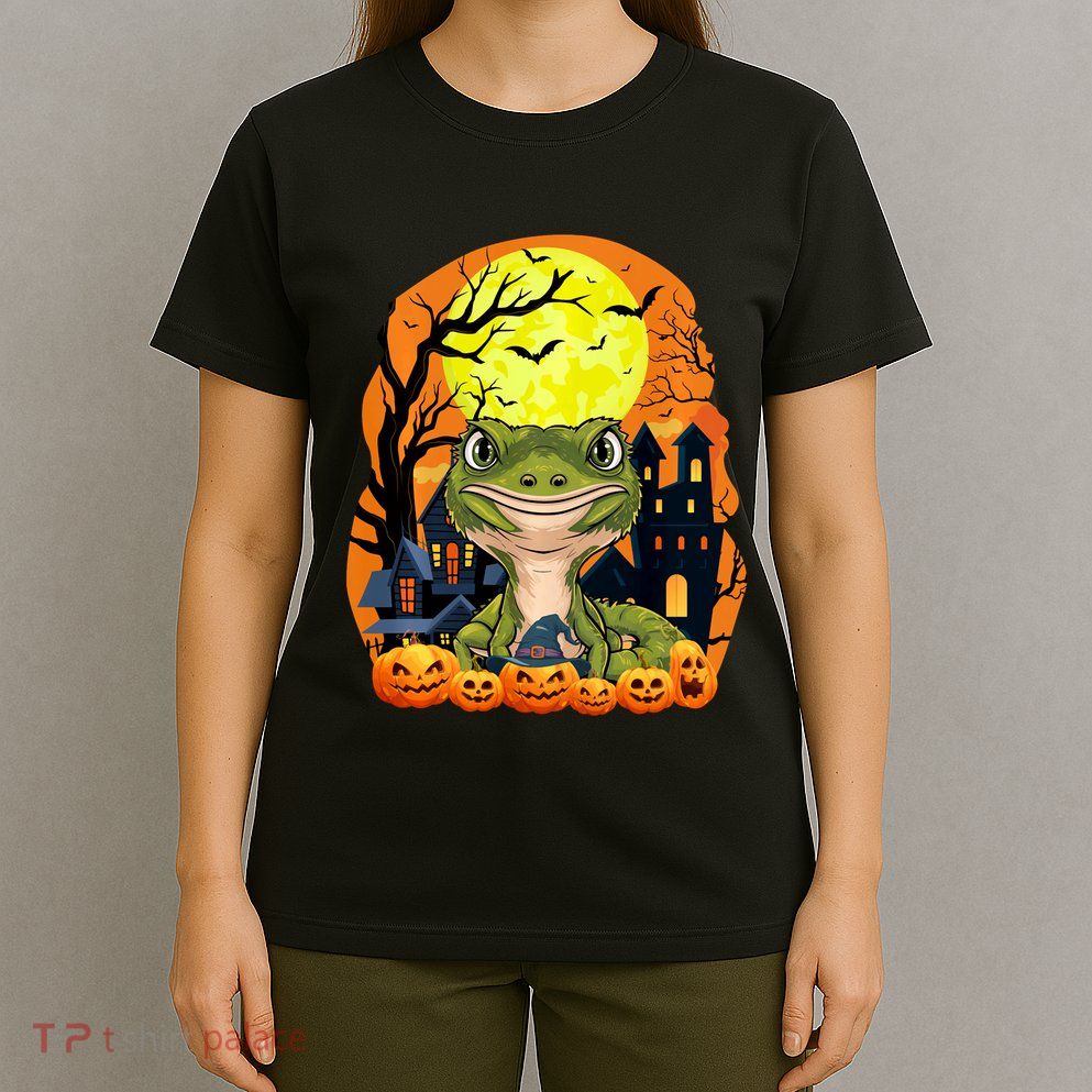 Gecko With Pumpkins Funny Scary Halloween Party T-Shirt