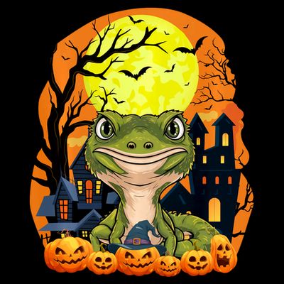 Gecko With Pumpkins Funny Scary Halloween Party T-Shirt