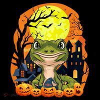 Gecko With Pumpkins Funny Scary Halloween Party T-Shirt