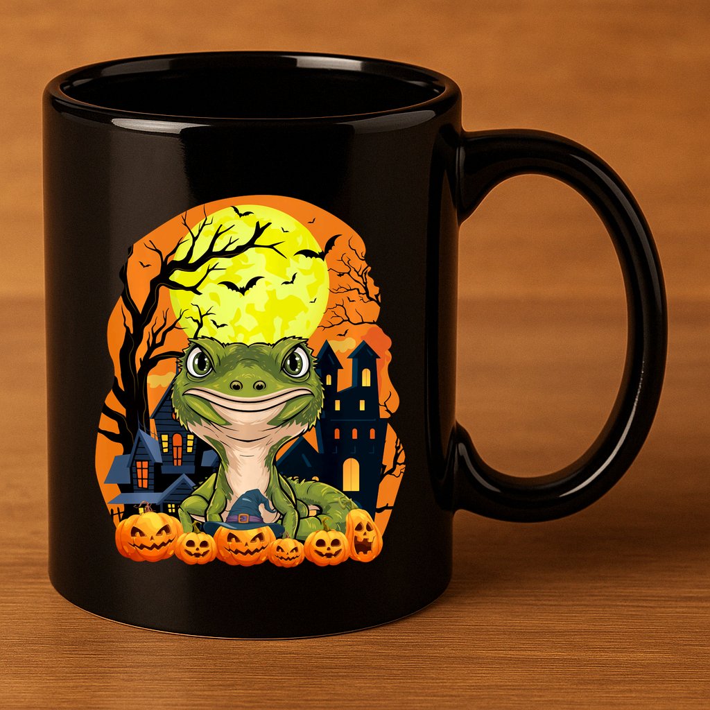Gecko With Pumpkins Funny Scary Halloween Party 11oz C Handle Ceramic Mug