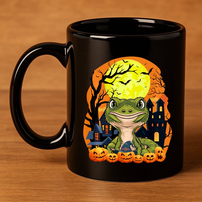 Gecko With Pumpkins Funny Scary Halloween Party 11oz C Handle Ceramic Mug