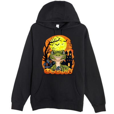 Gecko With Pumpkins Funny Scary Halloween Party Premium Pullover Hoodie