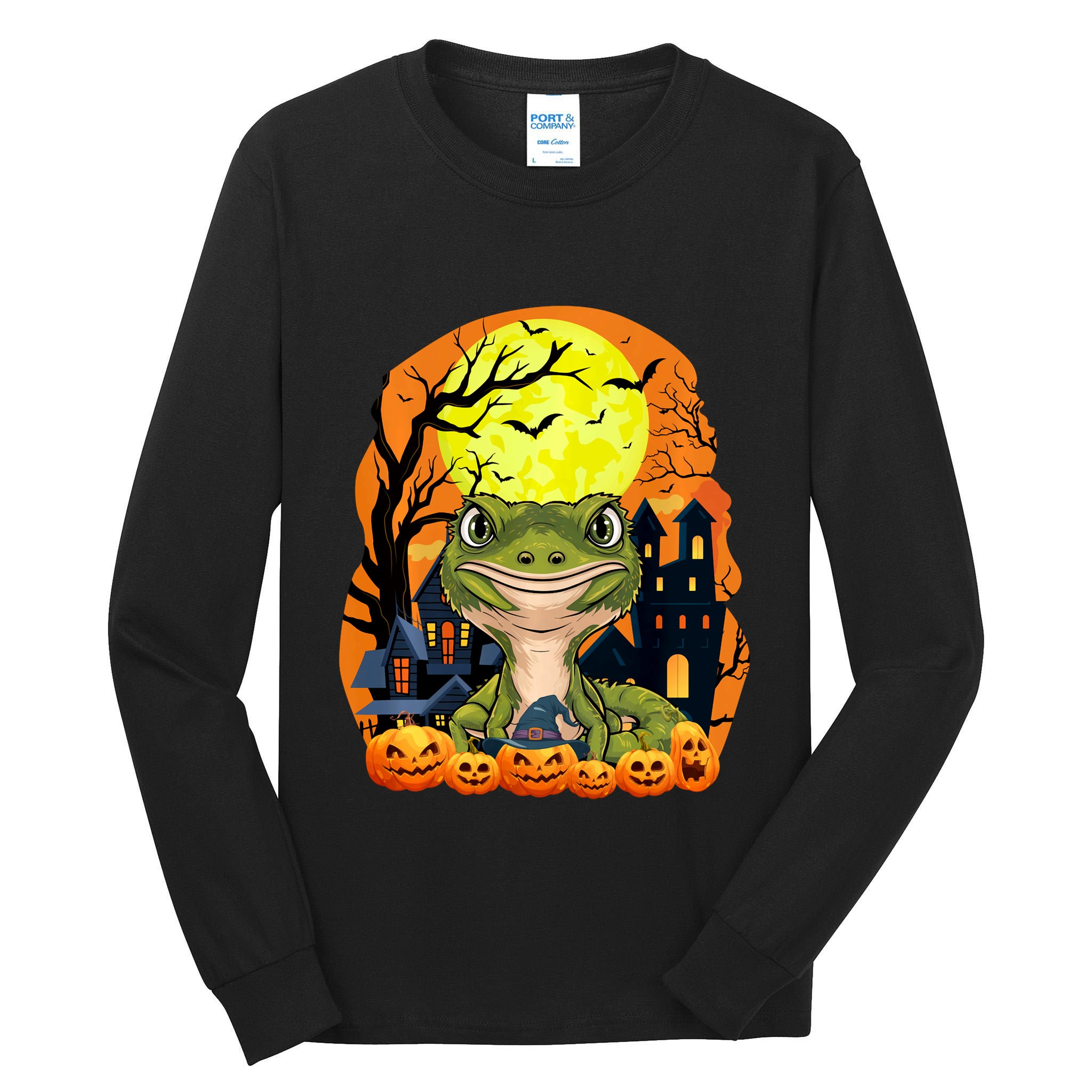 Gecko With Pumpkins Funny Scary Halloween Party Tall Long Sleeve T-Shirt