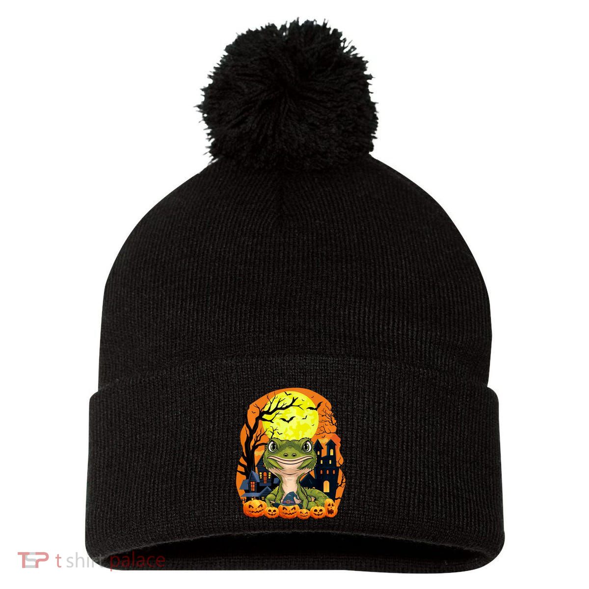 Gecko With Pumpkins Funny Scary Halloween Party Pom Pom 12in Knit Beanie