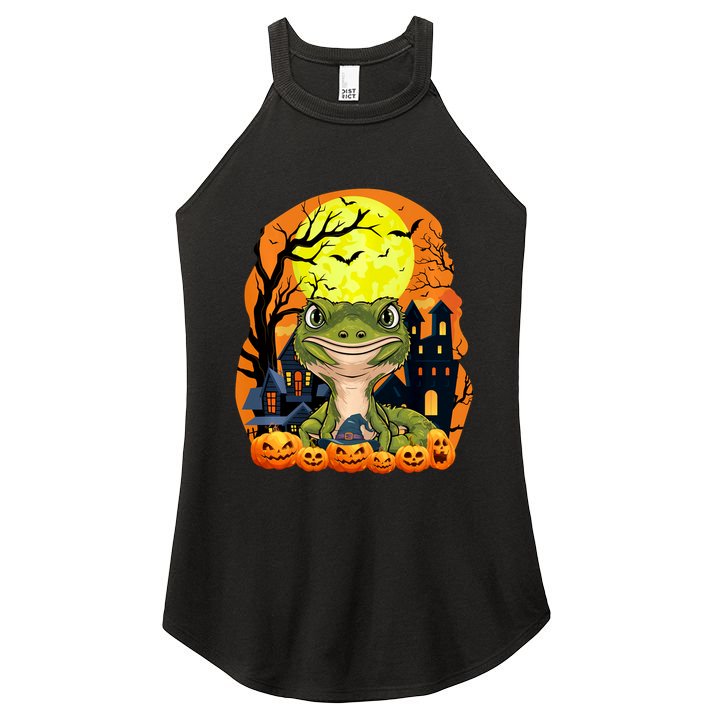 Gecko With Pumpkins Funny Scary Halloween Party Women's Perfect Tri Rocker Tank