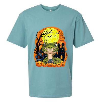 Gecko With Pumpkins Funny Scary Halloween Party Sueded Cloud Jersey T-Shirt