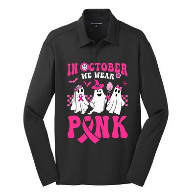 Groovy Wear Pink Breast Cancer Warrior Ghost Halloween Silk Touch Performance Long Sleeve Polo