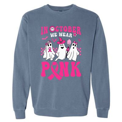 Groovy Wear Pink Breast Cancer Warrior Ghost Halloween Garment-Dyed Sweatshirt