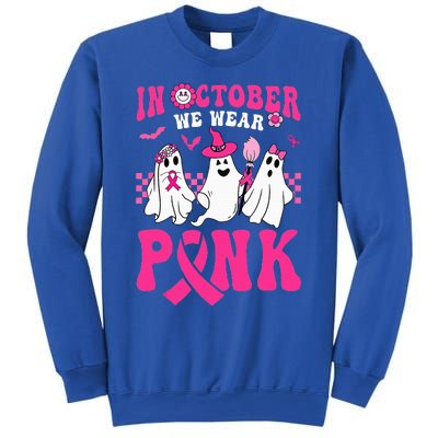 Groovy Wear Pink Breast Cancer Warrior Ghost Halloween Sweatshirt