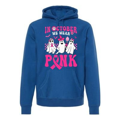 Groovy Wear Pink Breast Cancer Warrior Ghost Halloween Premium Hoodie