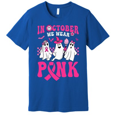 Groovy Wear Pink Breast Cancer Warrior Ghost Halloween Premium T-Shirt