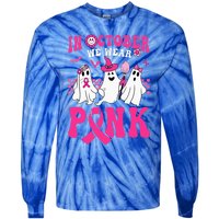 Groovy Wear Pink Breast Cancer Warrior Ghost Halloween Tie-Dye Long Sleeve Shirt