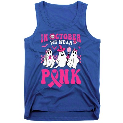 Groovy Wear Pink Breast Cancer Warrior Ghost Halloween Tank Top