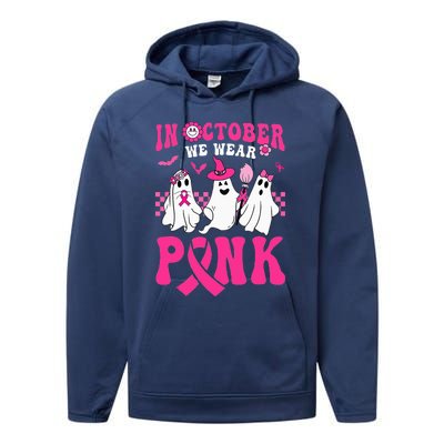 Groovy Wear Pink Breast Cancer Warrior Ghost Halloween Performance Fleece Hoodie