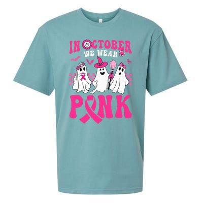 Groovy Wear Pink Breast Cancer Warrior Ghost Halloween Sueded Cloud Jersey T-Shirt