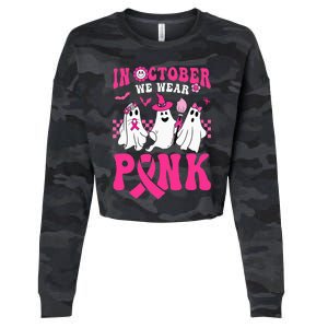 Groovy Wear Pink Breast Cancer Warrior Ghost Halloween Cropped Pullover Crew