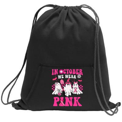 Groovy Wear Pink Breast Cancer Warrior Cute Ghost Halloween Sweatshirt Cinch Pack Bag