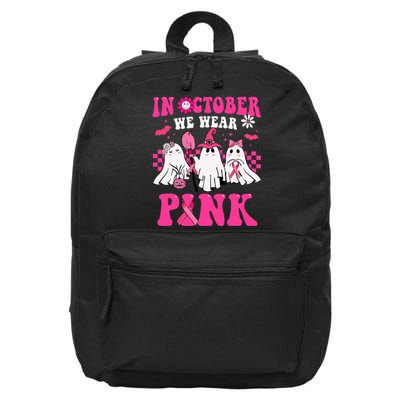 Groovy Wear Pink Breast Cancer Warrior Cute Ghost Halloween 16 in Basic Backpack