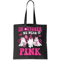 Groovy Wear Pink Breast Cancer Warrior Cute Ghost Halloween Tote Bag