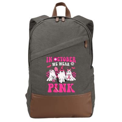 Groovy Wear Pink Breast Cancer Warrior Cute Ghost Halloween Cotton Canvas Backpack