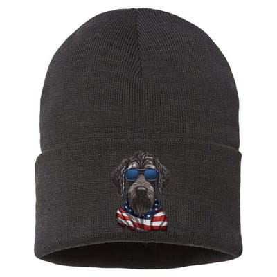 German WireHaired Pointer American Flag USA Tee 4th July Sustainable Knit Beanie