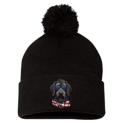 German WireHaired Pointer American Flag USA Tee 4th July Pom Pom 12in Knit Beanie