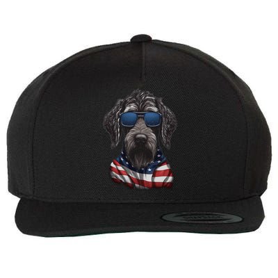 German WireHaired Pointer American Flag USA Tee 4th July Wool Snapback Cap