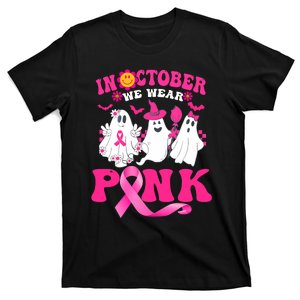 Groovy Wear Pink_ Breast Cancer Warrior Cute Ghost Halloween T-Shirt