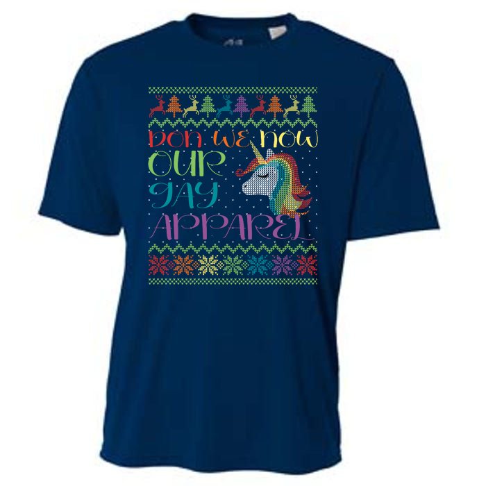 Gay With Rainbow Unicorn Christmas Cooling Performance Crew T-Shirt