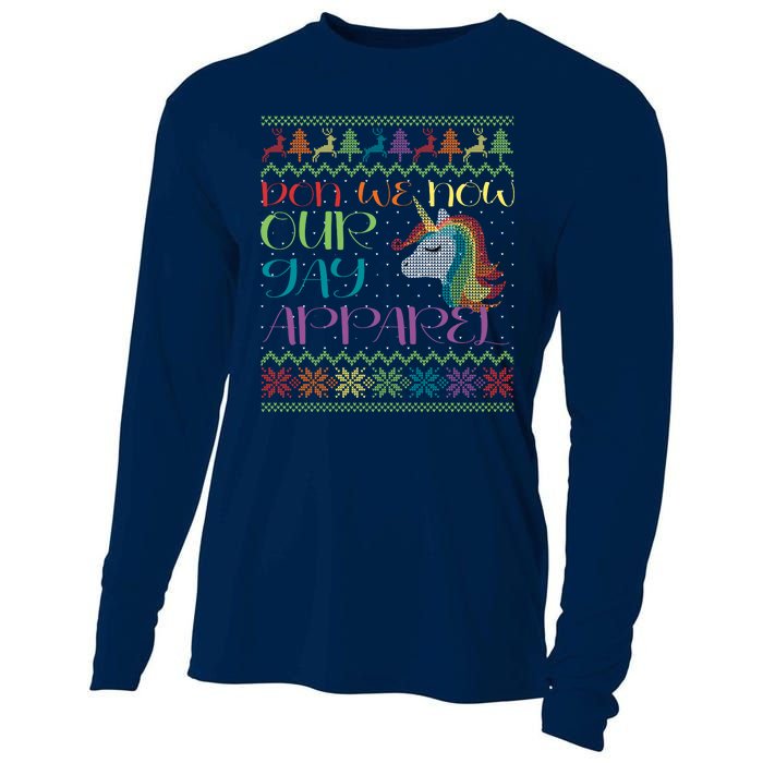 Gay With Rainbow Unicorn Christmas Cooling Performance Long Sleeve Crew