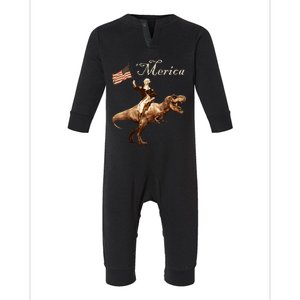 George Washington Riding A Tyrannosaurus Rex Merica Infant Fleece One Piece