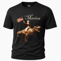 George Washington Riding A Tyrannosaurus Rex Merica Cooling Performance Crew T-Shirt