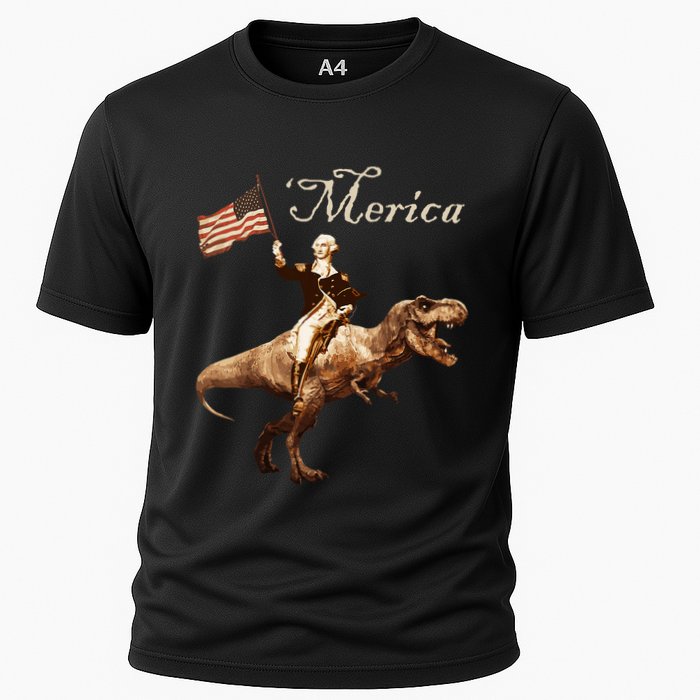 George Washington Riding A Tyrannosaurus Rex Merica Cooling Performance Crew T-Shirt