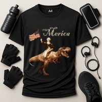 George Washington Riding A Tyrannosaurus Rex Merica Cooling Performance Crew T-Shirt