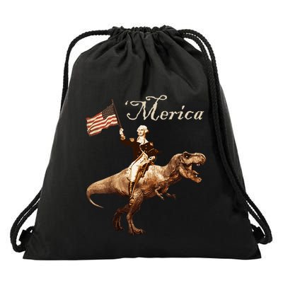 George Washington Riding A Tyrannosaurus Rex Merica Drawstring Bag