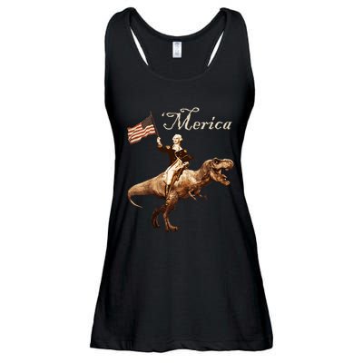 George Washington Riding A Tyrannosaurus Rex Merica Ladies Essential Flowy Tank