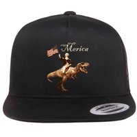 George Washington Riding A Tyrannosaurus Rex Merica Flat Bill Trucker Hat