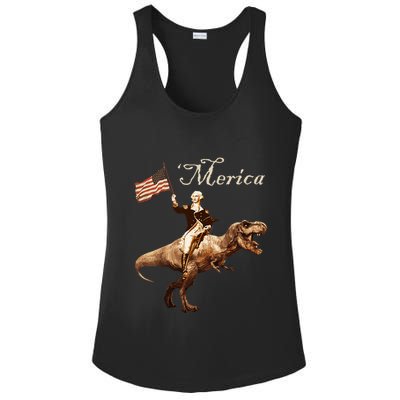 George Washington Riding A Tyrannosaurus Rex Merica Ladies PosiCharge Competitor Racerback Tank
