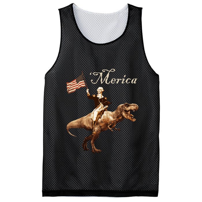 George Washington Riding A Tyrannosaurus Rex Merica Mesh Reversible Basketball Jersey Tank
