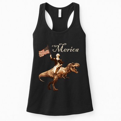 George Washington Riding A Tyrannosaurus Rex Merica Womens Tank Top