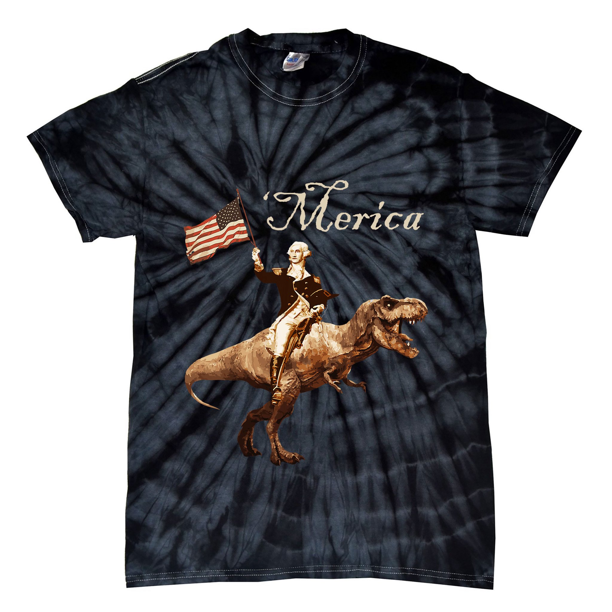 George Washington Riding A Tyrannosaurus Rex Merica Tie-Dye T-Shirt